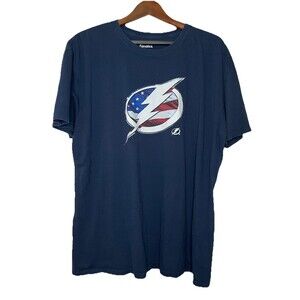 Fanatics Men's XXL Tampa Bay Lightning Bolts Navy Blue Tshirt Tee America Cotton